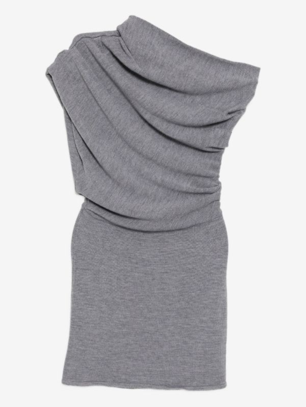 Staud Mable Gray One-Shoulder Draped Wool Dress